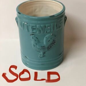Teal Vintage Rooster Utensil Holder